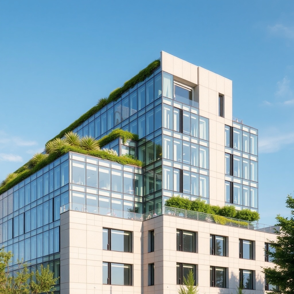 Contemporary building with green roof and modern façade